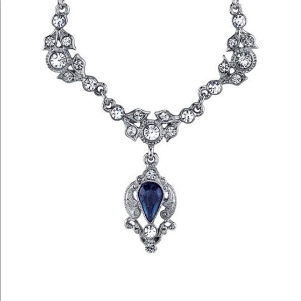 DOWNTOWN ABBEY Silver Blue Crystal Drop Necklace
